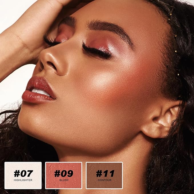 3 Colors Cream Contour Stick, Shades with Highlighter Stick,Blush Stick and Bronzer Contour Stick for Sculpt the Cheeks,Long Lasting,Waterproof,Matte & Dewy Finish for Women (FAIR(7+9+11))-FemmiqueWomen