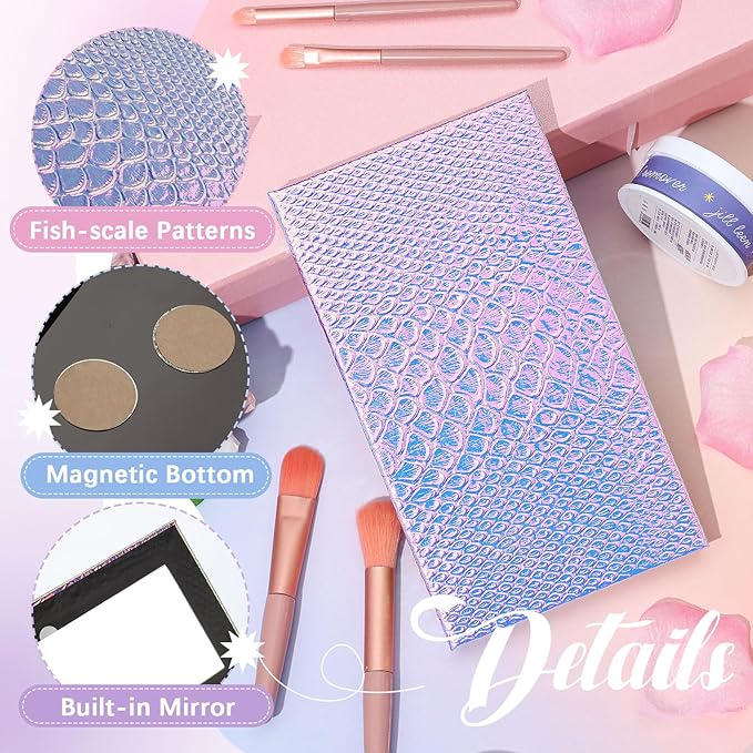 2 Pieces Magnetic Palette Mermaid Empty Palette with Mirror and 36 Pcs Adhesive Metal Empty Palette Stickers Large Mermaid Makeup Empty Palette for Eyeshadow Lipstick Blush Powder-FemmiqueWomen