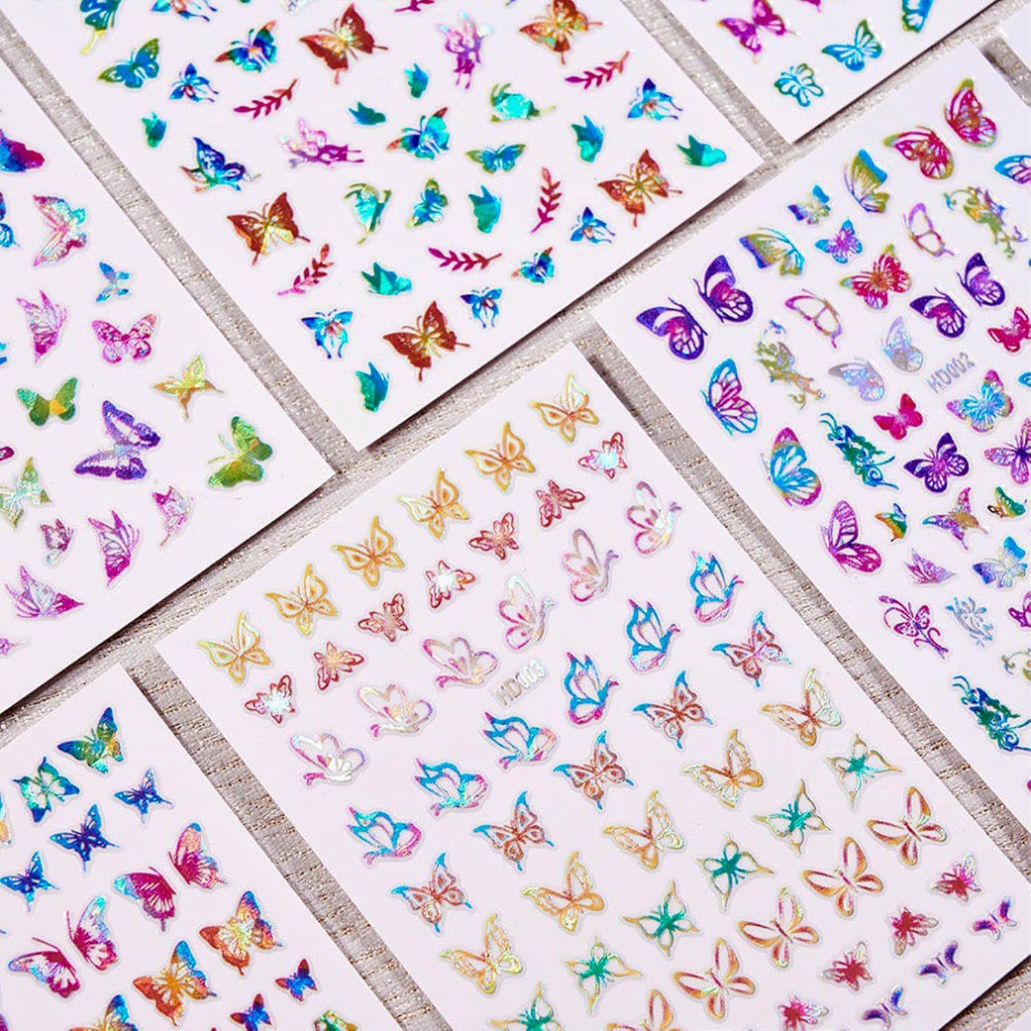 16 Sheets Butterfly Nail Art Stickers 3D Colorful Butterfly Self-Adhesive Design Nail Decals Pegatinas Uñas Holographic Laser Butterfly Nail Supplies for Women Acrylic Nail Art Decoration Accessories-FemmiqueWomen