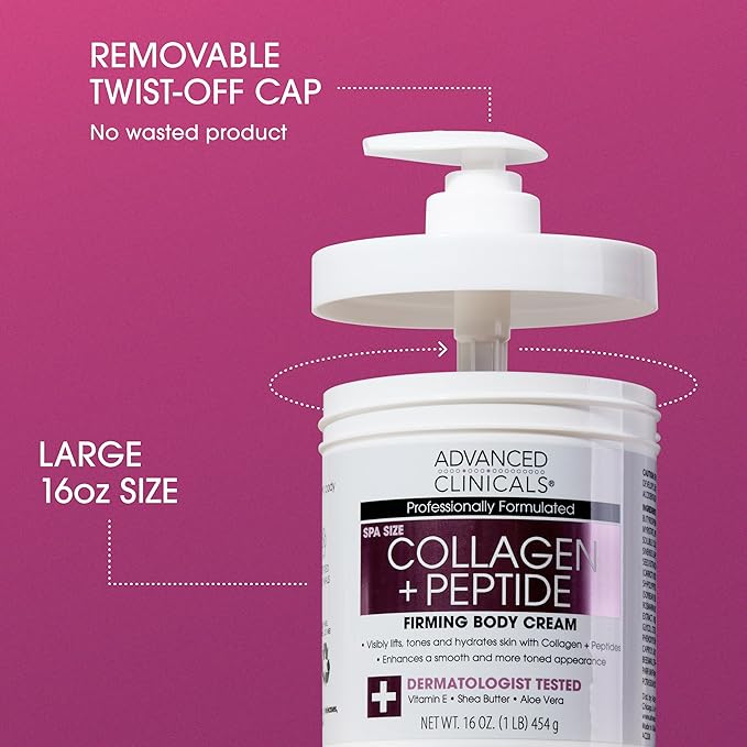 Advanced Clinicals Collagen Peptides Body Lotion & Face Moisturizer | Peptide Infused Collagen Lotion For Women & Men Helps Improve Look Of Crepey Skin, Wrinkles, & Uneven Dry Skin Texture, 16 Ounce-FemmiqueWomen