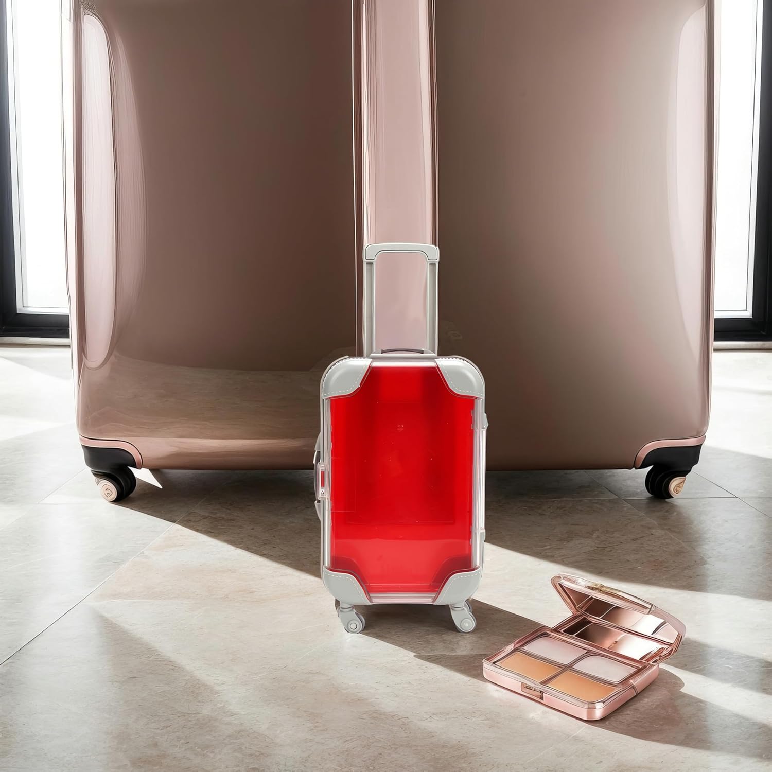 False Eyelash Storage Box, Portable Travel Organizer Mini Luggage False Eyelash Tray Makeup Tool (RED)-FemmiqueWomen