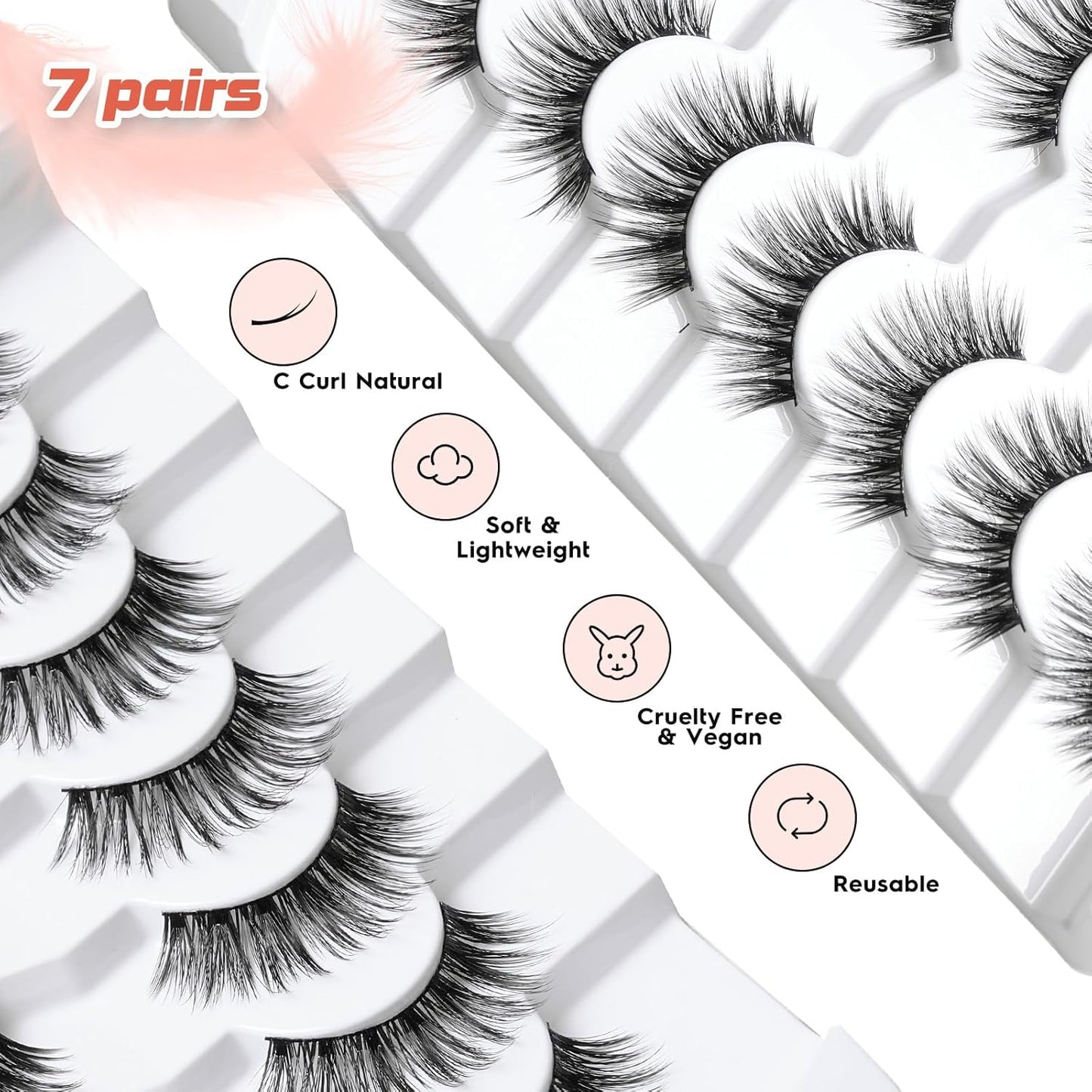 Lashes Wispy False Eyelashes Natural Volume Fluffy Lashes 12MM Strip Eyelashes with Thin Band C Curl Eyelashes False Eye Lashes Pack 7 Pair Siligli-FemmiqueWomen