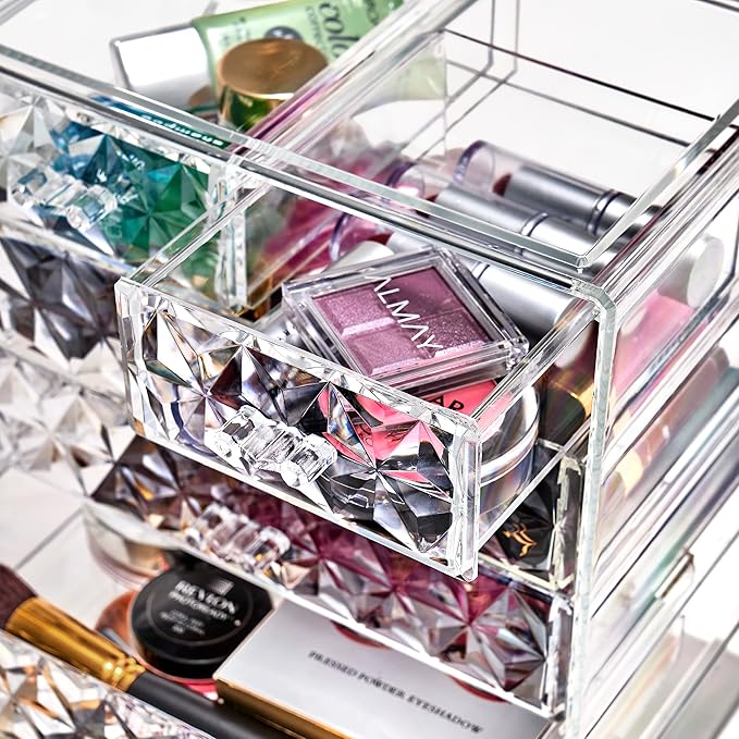 Sorbus Acrylic Makeup Organizer - Organization and Storage Case for Cosmetics Make Up & Jewelry - Big Clear Makeup Organizer for Vanity, Bathroom, College Dorm, Closet, Desk (4 Large, 2 Small Drawers)-FemmiqueWomen