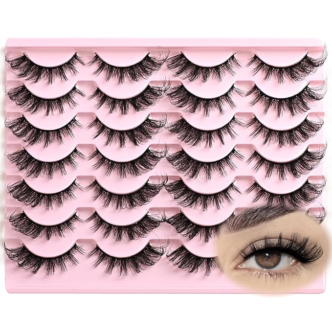 FARRED Cat Eye Lashes Fox Eyelash Wispy Fluffy False Eyelashes 14 Pairs Fake Eyelashes Natural Look Short Natural Lashes Cat Eye Lash Wispy Volume Eyelash (F23 | 8-16mm)-FemmiqueWomen