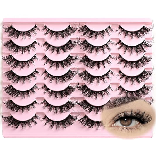 FARRED Cat Eye Lashes Fox Eyelash Wispy Fluffy False Eyelashes 14 Pairs Fake Eyelashes Natural Look Short Natural Lashes Cat Eye Lash Wispy Volume Eyelash (F23 | 8-16mm)-FemmiqueWomen