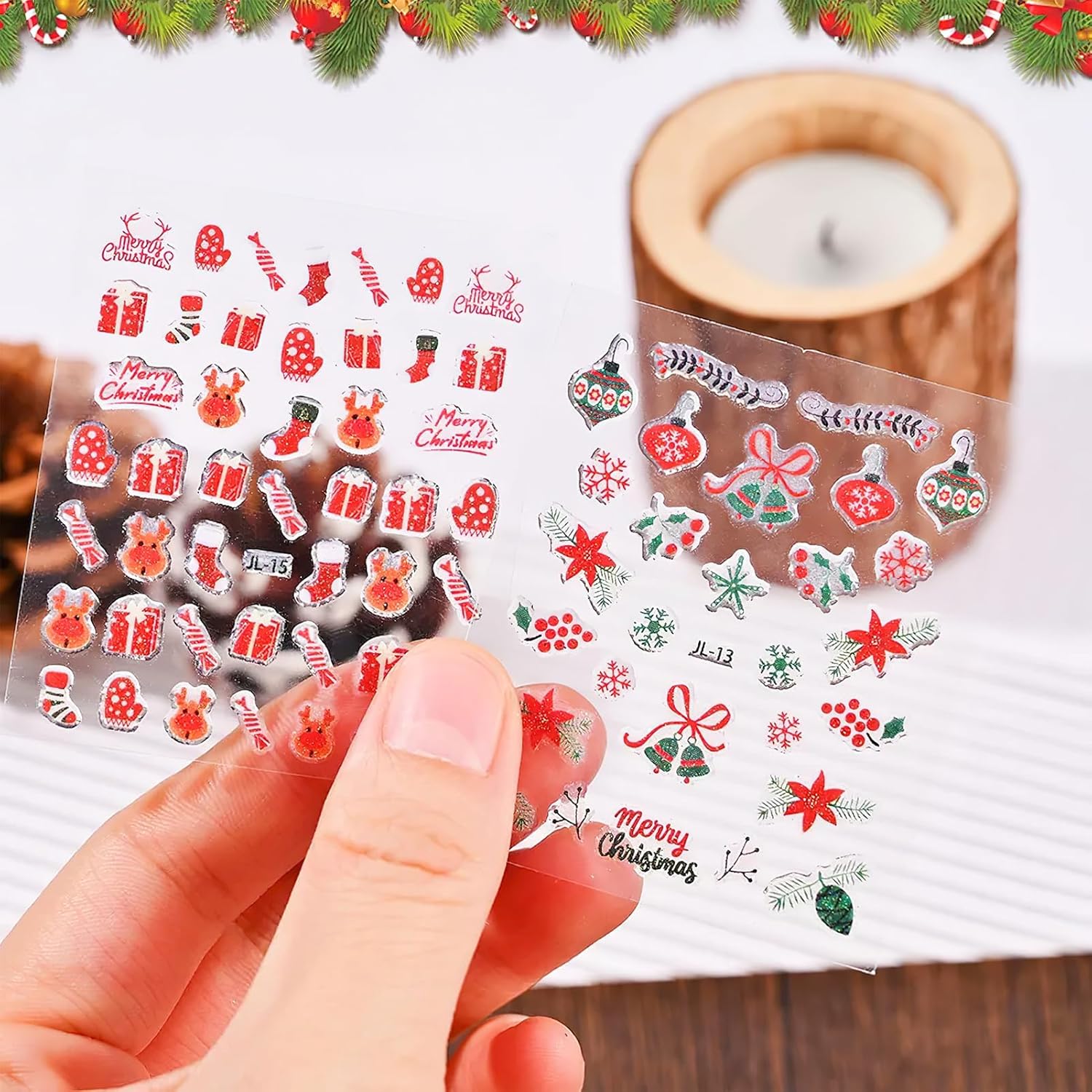 30 Pcs Christmas Nail Sticker 3D Self- Adhesive Nail Decals with Cute Penguin Deer Snowman Snowflake Elk Santa Claus Design Xmas Nail Art Stickers for Women Winter Holiday Nail Sticker(Christmas)-FemmiqueWomen