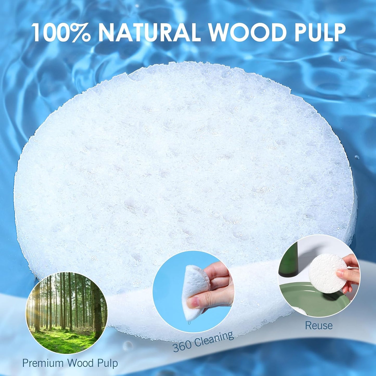 60-Count Compressed Face Sponges for Cleansing, Reusable White Natural Cellulose Travel Essentials Facial Sponge, Women Washing Face Pads for Make Up Remover, Exfoliating, Spa, Skin Care-FemmiqueWomen