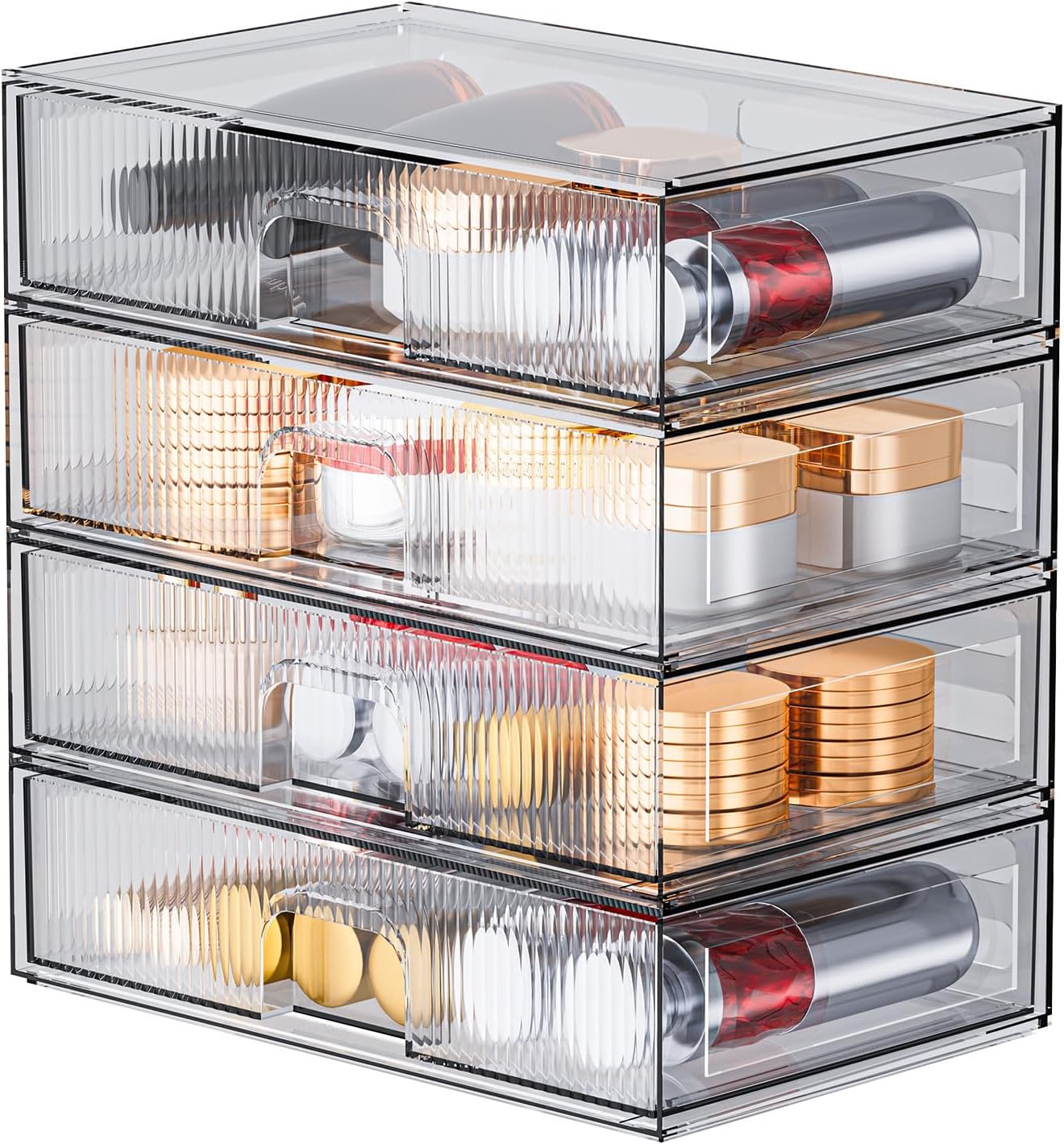 ZHIAI Stackable Storage Drawer, 4 Piece Acrylic Organiser for Cosmetics and Beauty Products, Suitable for Dressers, Bathrooms, Cabinets, Storage Rooms, Bedrooms and Home Organisers-FemmiqueWomen