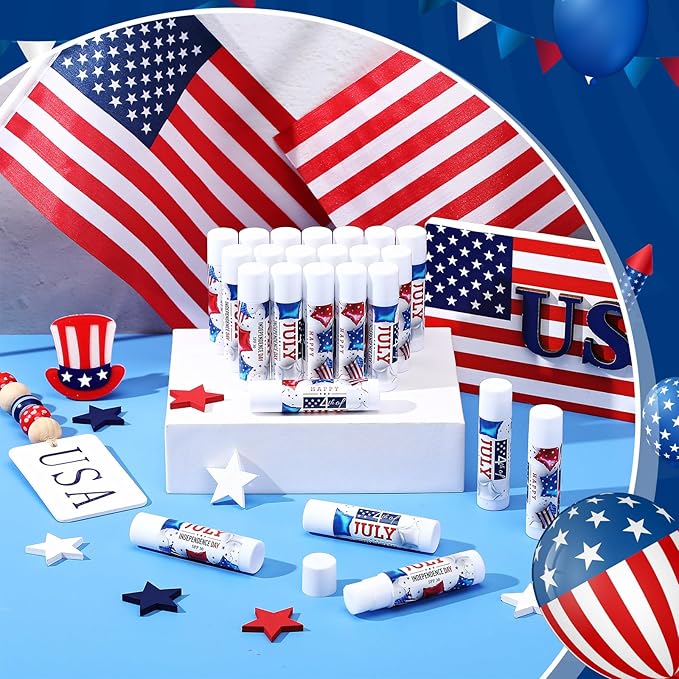 24 Pcs SPF 30 Lip Balm Bulk for Summer Wedding Baby Shower 4th of July Party Sunscreen Lip Balm Sticks Outdoor Travel Sunscreen Care Lip Balm for Thank You Gifts Party Supplies (4th of July)-FemmiqueWomen