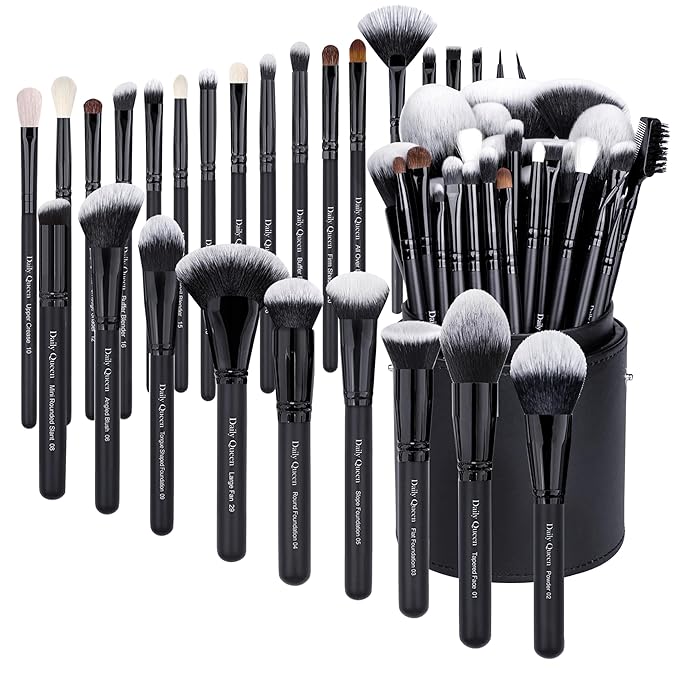 29pcs Black Professional Makeup Brush Set Kabuki Powder Concealers Eye shadows Blush Eyeliner Eyebrow Contour Eye blending Brushes (29pcs brush+black barrel)-FemmiqueWomen