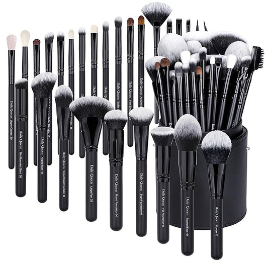 29pcs Black Professional Makeup Brush Set Kabuki Powder Concealers Eye shadows Blush Eyeliner Eyebrow Contour Eye blending Brushes (29pcs brush+black barrel)-FemmiqueWomen