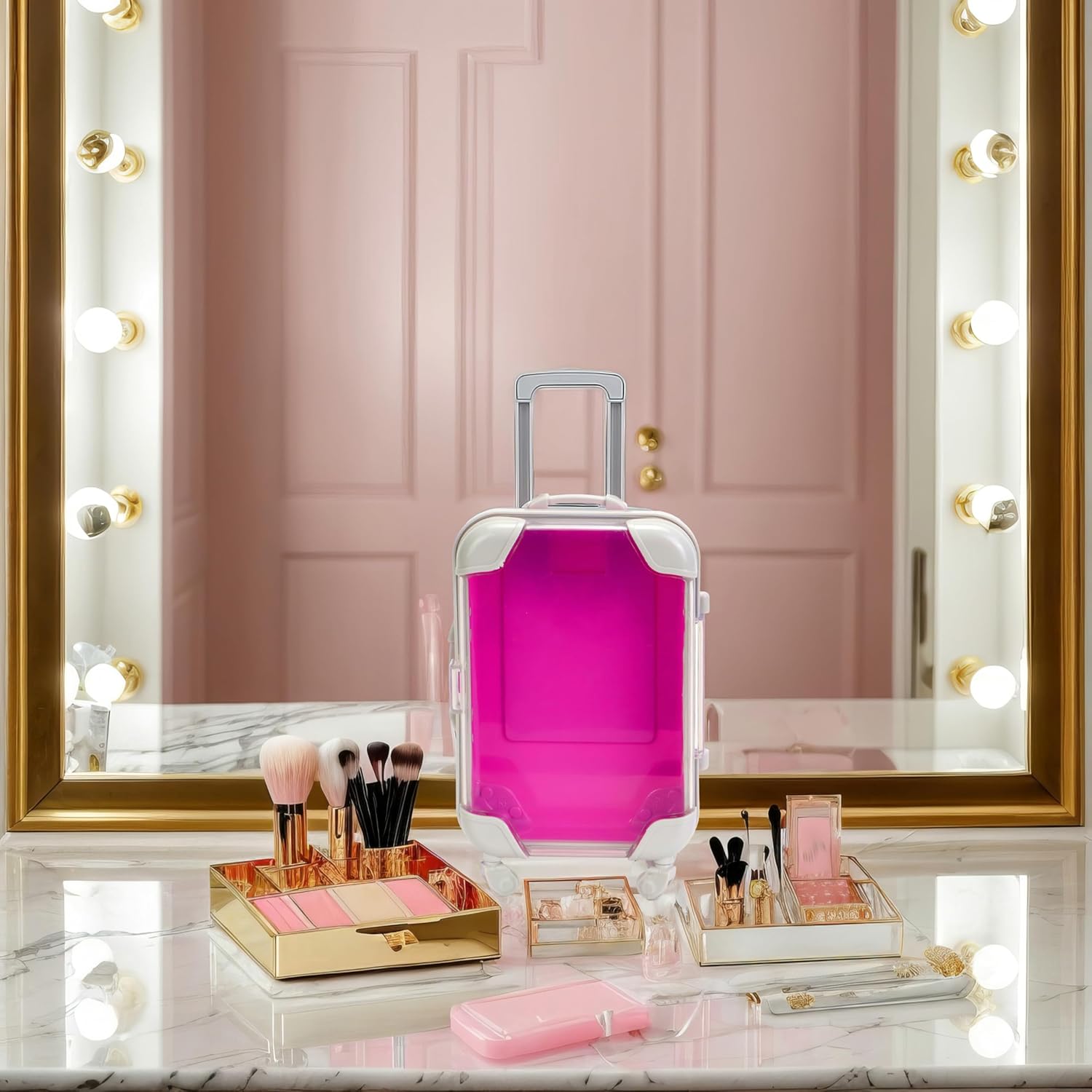 False Eyelash Storage Box, Portable Travel Organizer Mini Luggage False Eyelash Tray Makeup Tool (ROSE RED)-FemmiqueWomen