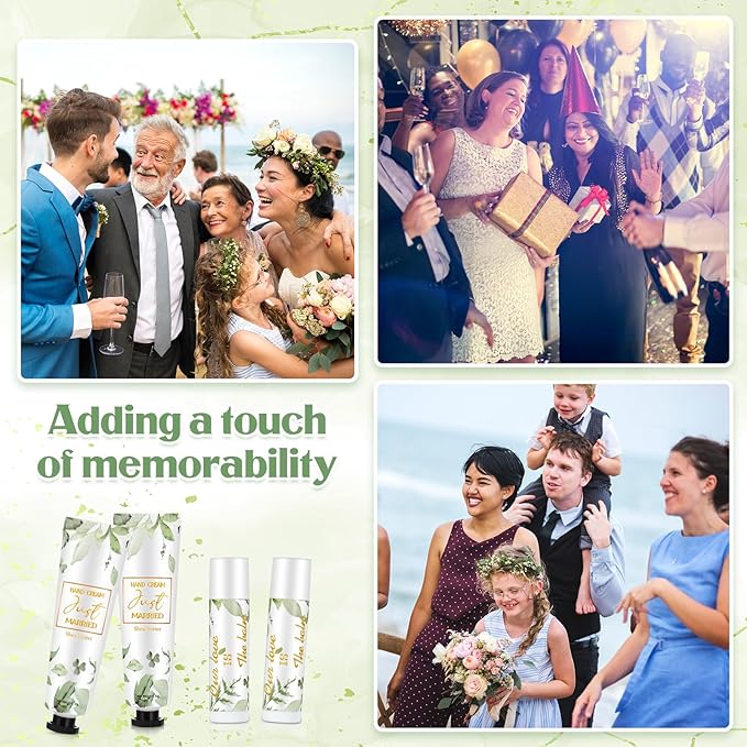 25 Set Wedding Lip Balms and Hand Cream Gift Set Include 25 Moisturizing Hand Care Cream 25 Lip Balms with Thank You Cards and Bags Bridesmaid Gift Set for Bridal Shower Wedding(Greenery)-FemmiqueWomen