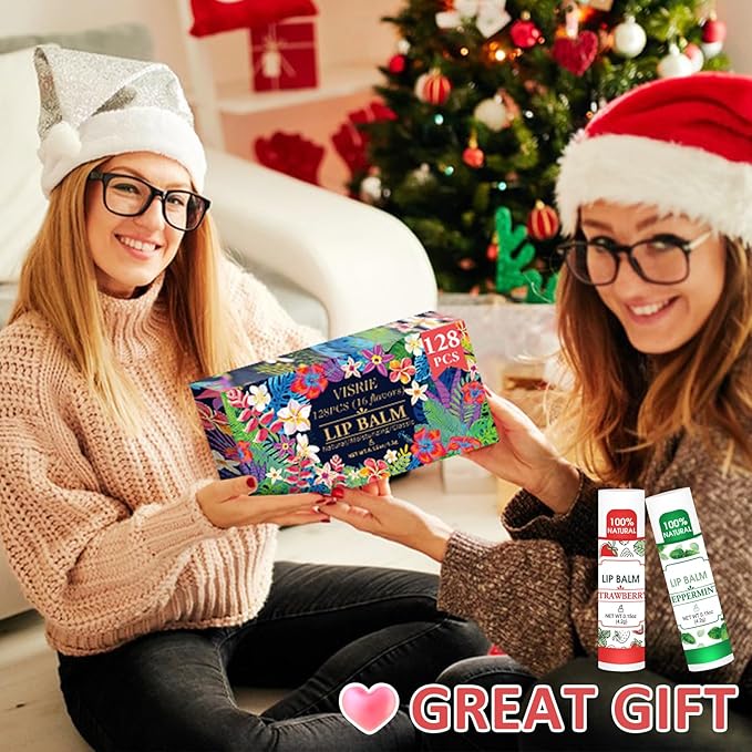 128 Pack Lip Balm, Natural Lip Balm Bulk with Vitamin E and Coconut Oil, Moisturizing Lip Balm for Dry Lips - 16 Flavors-FemmiqueWomen