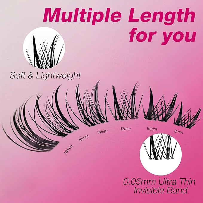 VEYESBEAUTY Lash Clusters Kit Eyelash Extensions Thin & Invisible Band DIY Individual False Eyelashes Newbie's Five-Second Series Lash Tray for Self-application, Sylph Lashes 8-18mm Mixed Length-FemmiqueWomen