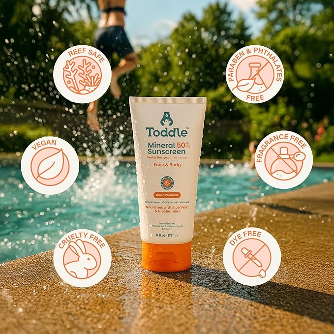 Prebiotic Mineral Sunscreen SPF 50 for Kids & Baby, Face & Body Sun Protection, Reef Safe, Non-Toxic Zinc Oxide Broad Spectrum, Water-Resistant, No White Cast, Travel Size 1.7oz-FemmiqueWomen