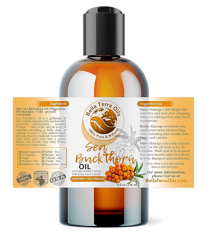 Bella Terra Oils - Organic Sea Buckthorn Oil 8oz - Cold-Pressed Treasure, Bursting with Omega-3 & Omega-6, A Radiant Glow in Every Bottle-FemmiqueWomen