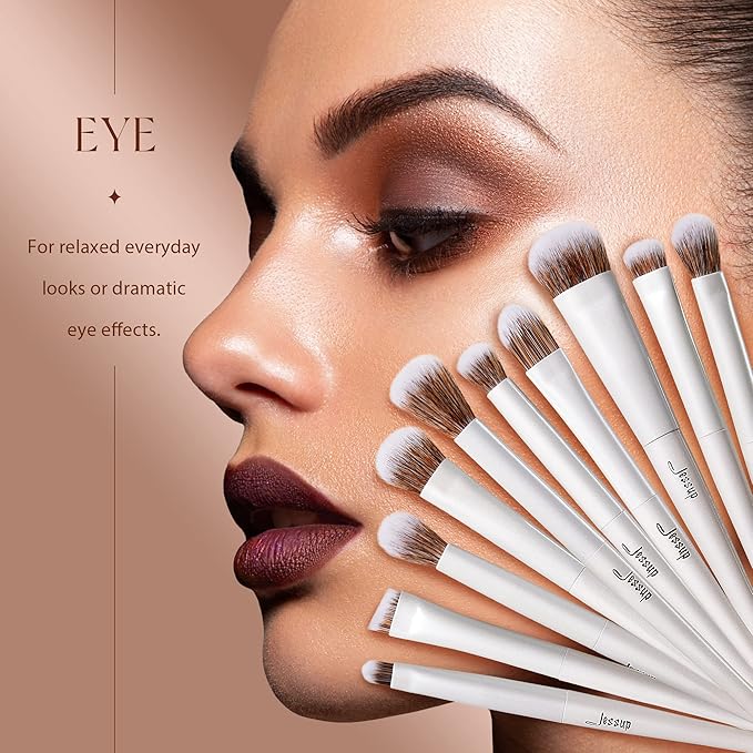 Jessup Makeup Brushes Set 14pcs Highend Makeup Gift Set for Women Include Foundation Concealer Blush Contour Powder Eye Shadow Brush, Makeup Sponge, Makeup Brush Cleaner and Towel, Pearl White T333-FemmiqueWomen