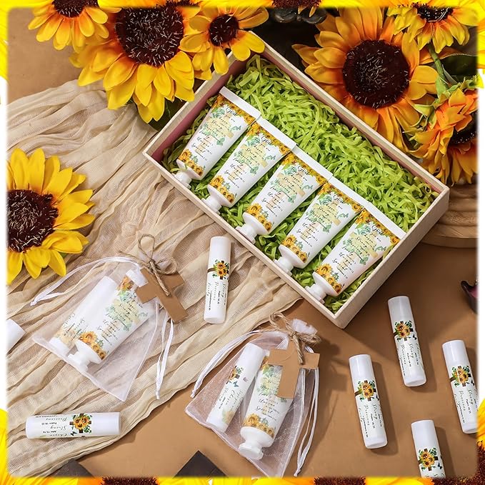 144 Pcs Christian Lip Balm Hand Cream Set Party Favors, Include 36 Bible Lip Balm 36 Moisturizing Hand Cream 36 Bags 36 Cards and Ropes for Accessories Gifts (Biblical, Sunflower)-FemmiqueWomen