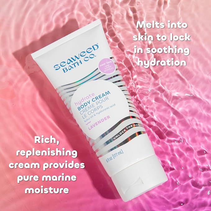 Seaweed Bath Co. Hydrate Body Cream, Lavender Scent, 6 Ounce, Nourishing Hand & Body Lotion Moisturizer for Dry Skin, with Sustainably Harvested Seaweed, Kukui Oil, Hyaluronic Acid, Shea Butter-FemmiqueWomen