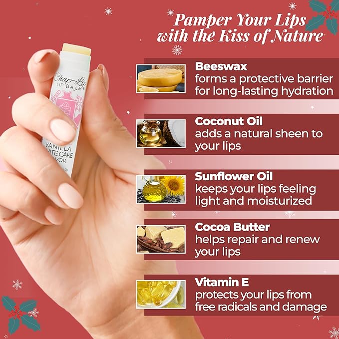 100% Natural Lip Balm Set - Beeswax Natural Christmas Gifts for Her - Lip Moisturizer for Dry Lips, Cocoa Butter - Petroleum Free, 8 Count, 2 Pack-FemmiqueWomen