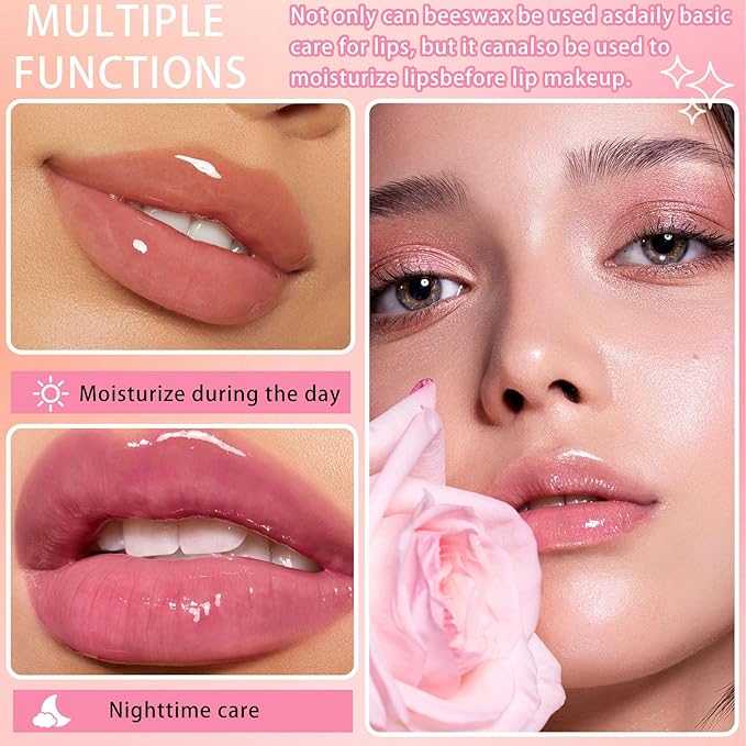 2PCS Bee Lip Balm,Hydrating Honey Pot Lip Balm with Stick,Non-Greasy Silky Sleeping Lip Mask Set,Long Lasting Lip Scrubs Moisturizer for Dry Cracked Lips（Honey ＋Strawberry）-FemmiqueWomen