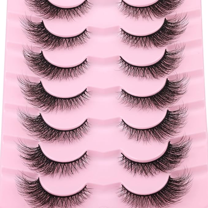 False Lashes Natural Look Faux Mink Eyelashes Wispy Fox Eye Lashes That Look Like Extensions 3D Mink Lashes Natural Strip Lashes Pack 7 Pairs-FemmiqueWomen
