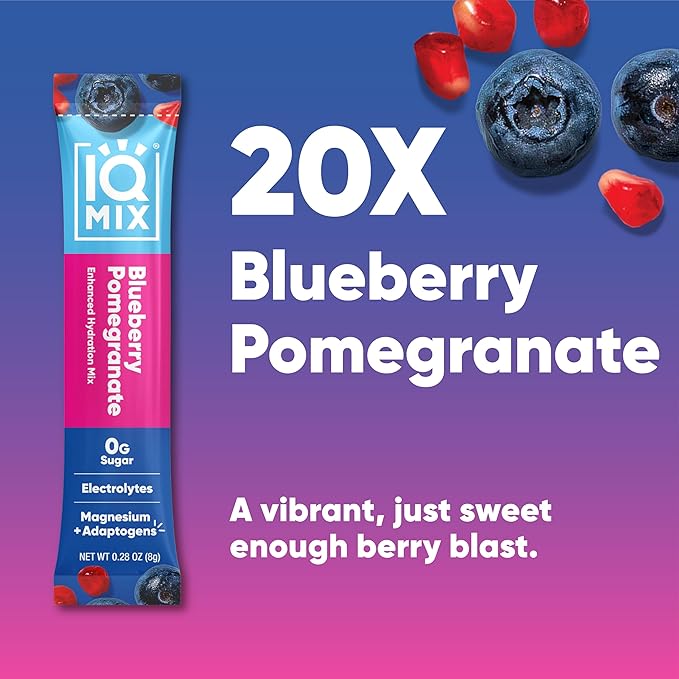 IQMIX Hydration Electrolyte Powder – 4-in-1 Formula for Hydration, Mental Clarity, Mood and Recovery – Sugar-Free Drink Mix, Keto, Magnesium L-Threonate, Lion’s Mane – 20 Count Blueberry Pomegranate-FemmiqueWomen