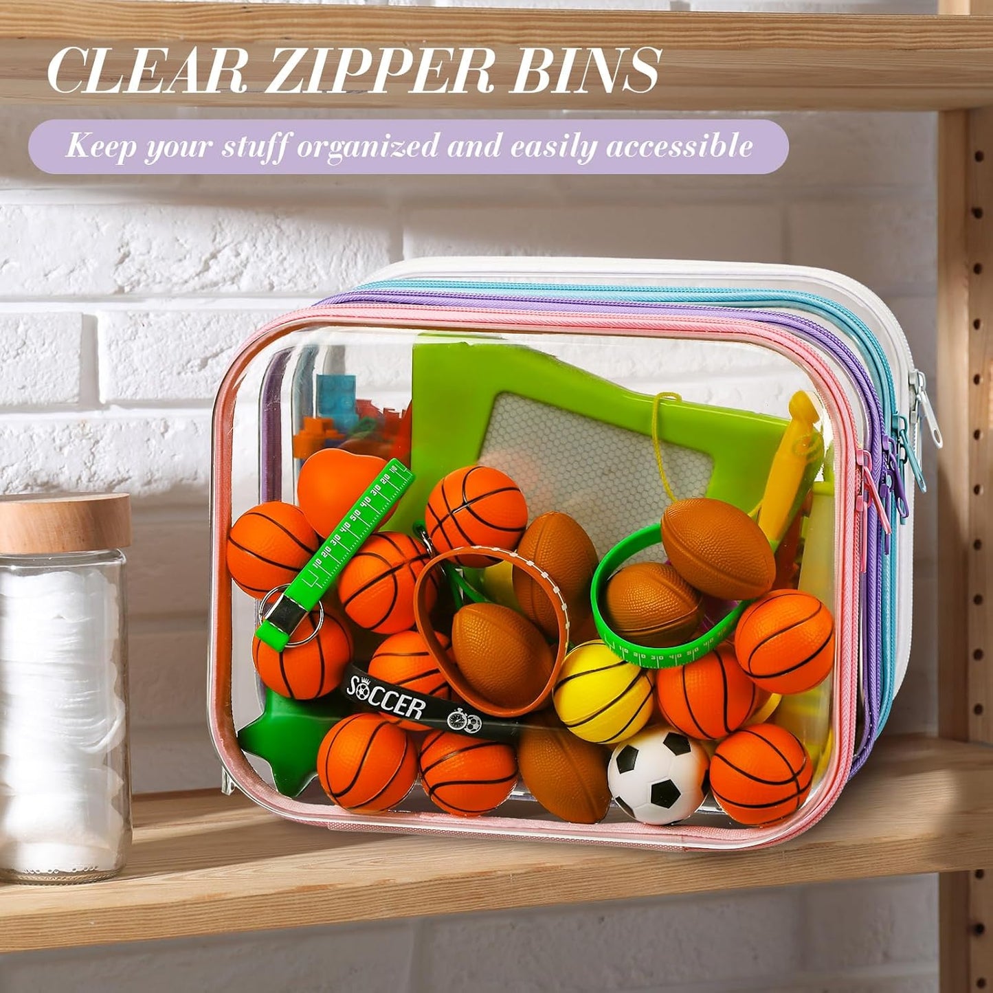 Hoolerry 4 Pcs Hard Clear Zipper Case Makeup Bags Plastic Pencil Pouch Transparent Storage Box Containers for Cosmetics, Snacks, Building Blocks, Puzzles(Multicolor,9.8 x 7.9 x 2 in)-FemmiqueWomen