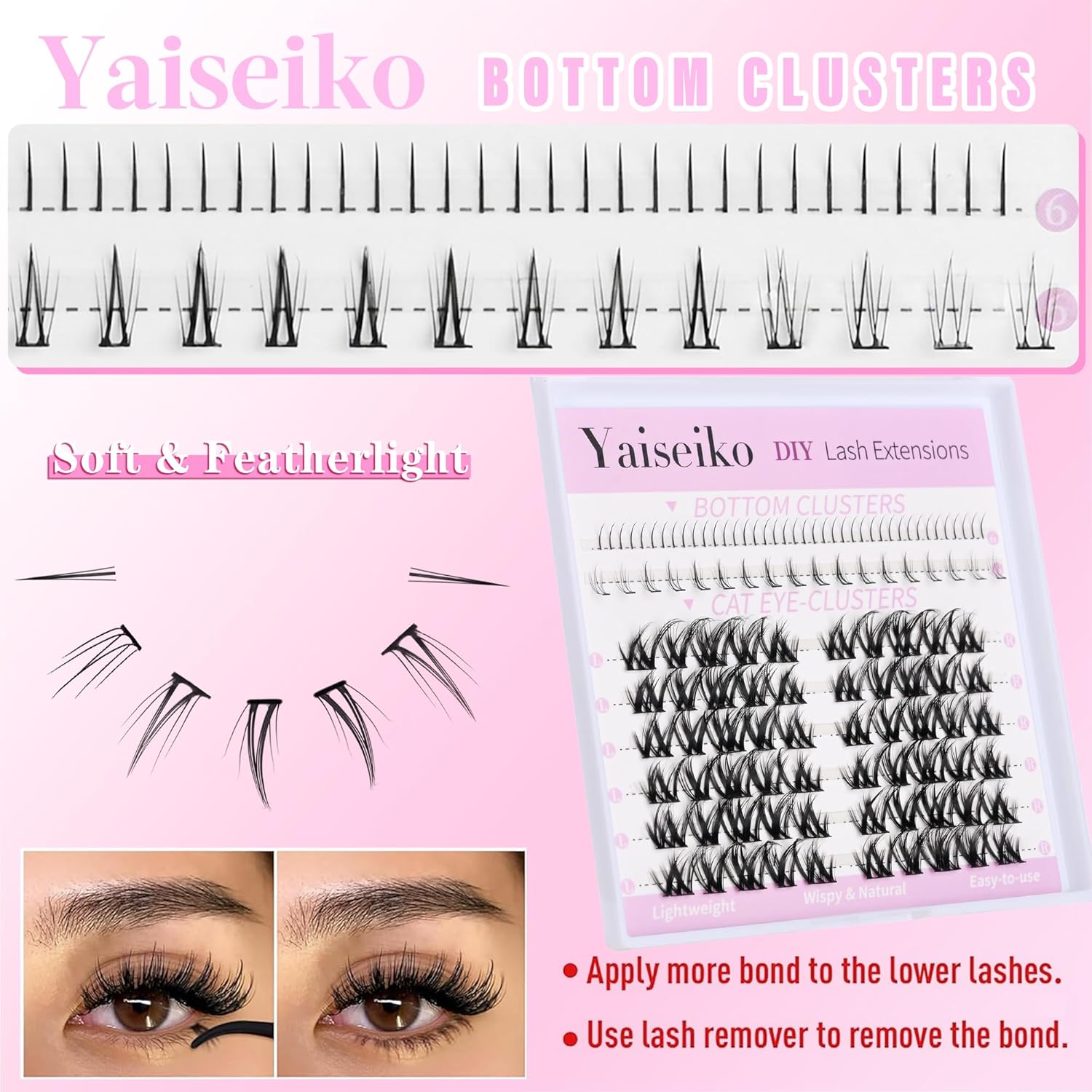 Lash Clusters With Bottom Lash Clusters Doll Eyelashes Cluster Lashes Natural Look DIY Lash Extension Lashes 118 Pcs Left&Right Cluster Eyelashes Extensions Wispy Lashes Fluffy Eyelash Clusters-FemmiqueWomen