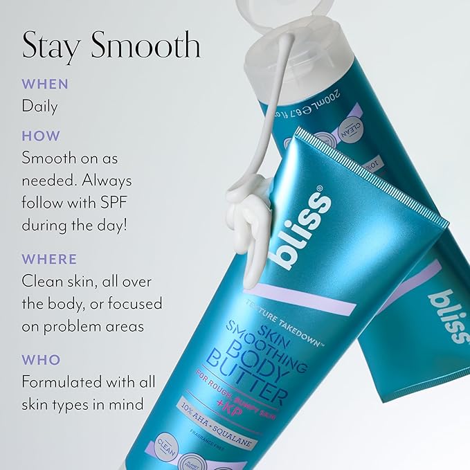 Bliss Body Butter Texture Takedown Skin Smoothing Lotion - Keratosis Pilaris KP - 6.7 Fl Oz - For Rough, Bumpy Skin - 10% AHA + Squalane + Shea Butter - Clean - Vegan & Cruelty-Free-FemmiqueWomen