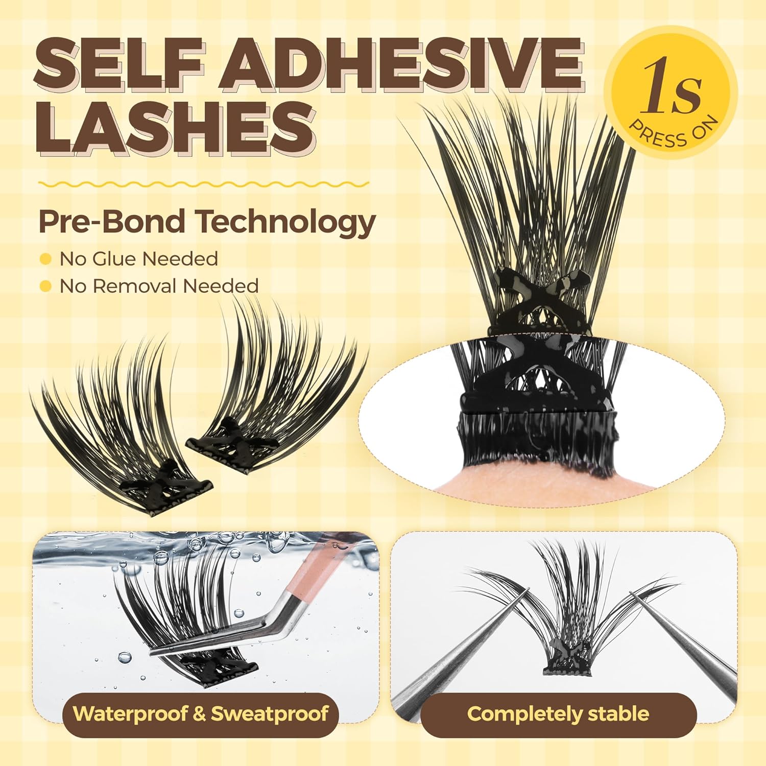 PopUp Self Adhesive Eyelashes Clusters, Press On Lashes Pre Glued Eyelash Extension Kit with Lash Tweezer,10-16mm No Glue No Remover Needed Self Adhesive Lashes Clusters NM03-D-FemmiqueWomen