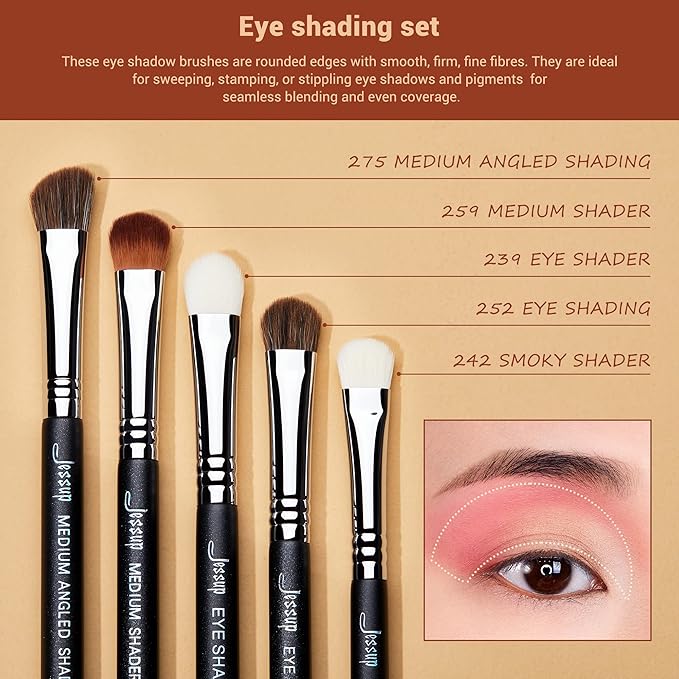 Jessup Eyeshadow Brush Set 12pcs Eye Makeup Brushes Set Professional Premium Sythetic Eye Shadow Blending Smoky Shader Concealer Brush Black T339-FemmiqueWomen