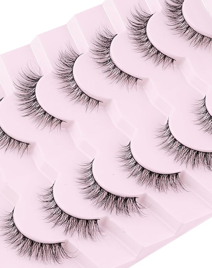 Lashes Natural Cat Eye Lashes Wispy Lashes 13mm False Lashes Wispy Lashes C Curl Strip Eyelashes Thin Cotton Band Soft Fake Eyelashes False Lashes Pack 7 Pairs-FemmiqueWomen
