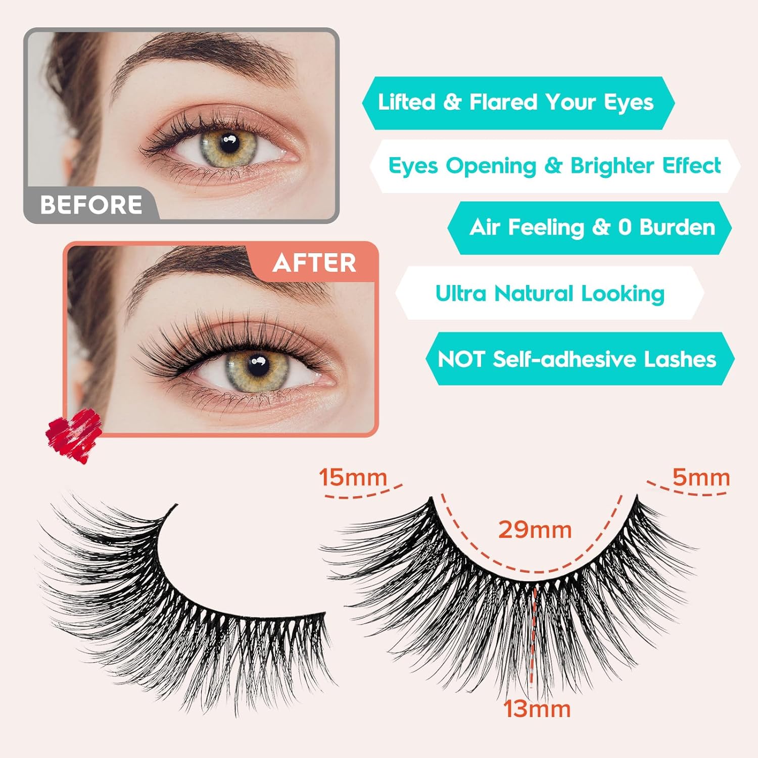 False Eyelashes Cat Eye Lashes Wispy 15mm Strip Eyelashes Thin Band Natural Lashes Fluffy Eyelashes Siligli Lashes Pack Fake Lashes 3D Volume Curly Eyelash 10 Pair-FemmiqueWomen