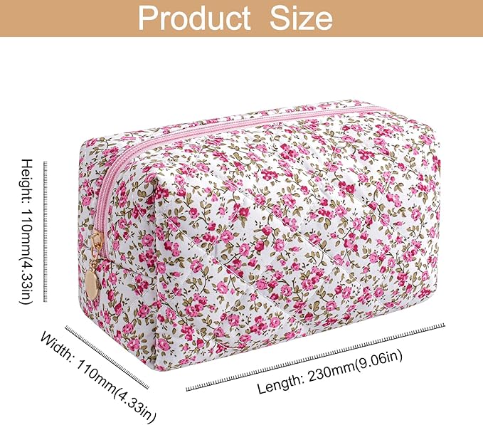 Makeup Bag Travel Cosmetic Bag for Women Girls, Zipper Make Up Pouch, Floral Flowers Toiletry Organizer Makeup, Portable Storage Cosmetic Travel Cloth Bag (Red-Floral)-FemmiqueWomen
