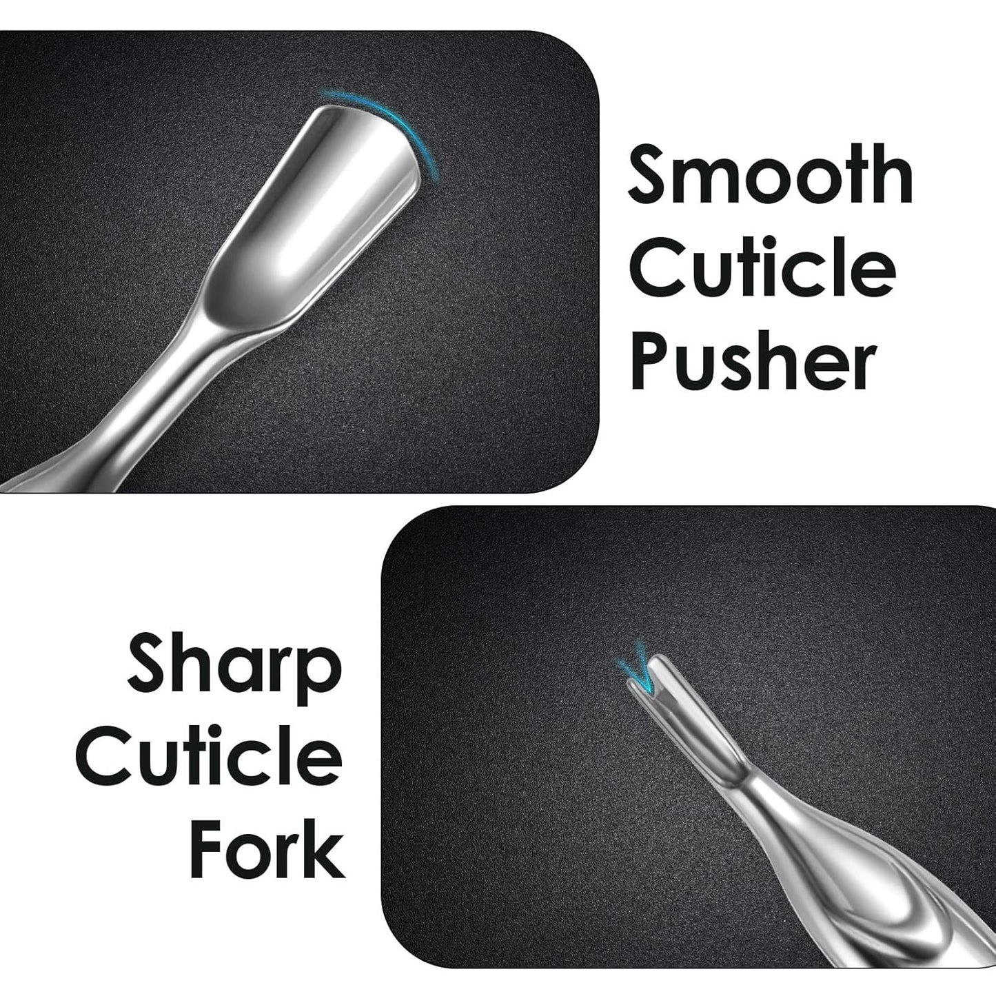 2 Pcs Cuticle Pushers with Fork, 2-in-1 Cuticle Trimmer Professional Nail Scraper Cuticle Remover Stainless Steel Nail Care Tool Dead Skin Cutter for Manicures, Pedicures-FemmiqueWomen