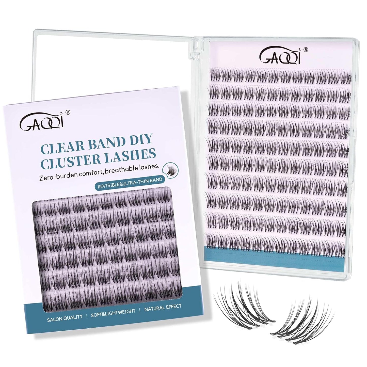 GAQQI Lash Clusters Natural Eyelash Clusters Invisible Band, 10-14mm Individual Lashes 120PCS, Cluster Eyelash Extensions C Curl, Wispy Cluster Lashes Ultra-thin & Soft Clear Band (MUSE)-FemmiqueWomen