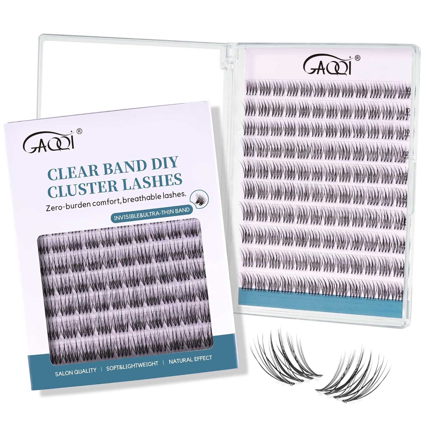 GAQQI Lash Clusters Natural Eyelash Clusters Invisible Band, 10-14mm Individual Lashes 120PCS, Cluster Eyelash Extensions C Curl, Wispy Cluster Lashes Ultra-thin & Soft Clear Band (MUSE)-FemmiqueWomen