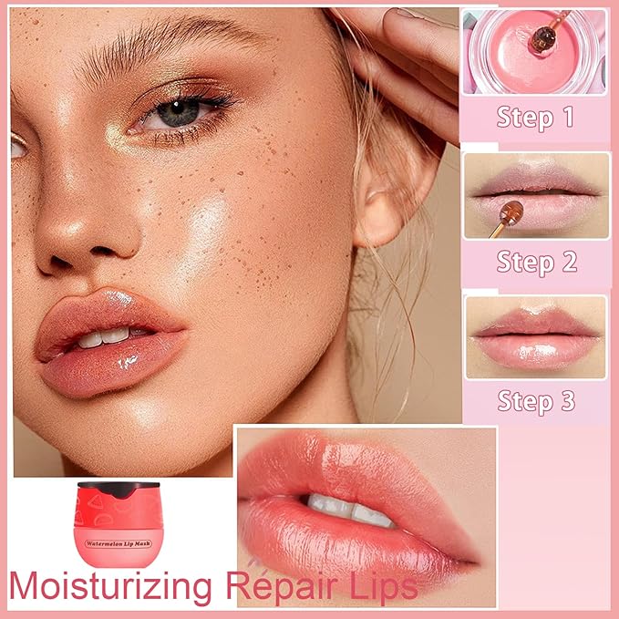 1 PCS Bee Lip Balm Honey Pot, Exfoliating Watermelon Bee Lip Balm Sleeping Lip Mask Overnight with Sticks, Honey Pot Lip Balm Prevention Dry Hydrating and Crack Lip Scrubs-FemmiqueWomen