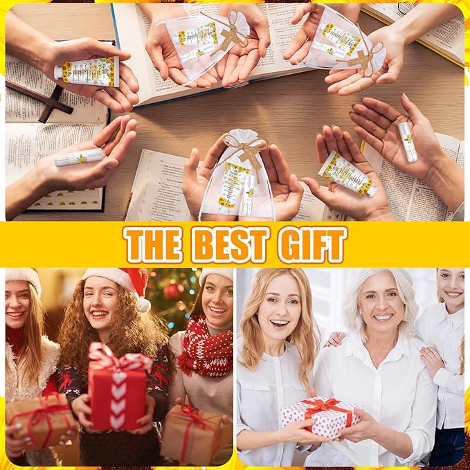 144 Pcs Christian Lip Balm Hand Cream Set Party Favors, Include 36 Bible Lip Balm 36 Moisturizing Hand Cream 36 Bags 36 Cards and Ropes for Accessories Gifts (Biblical, Sunflower)-FemmiqueWomen