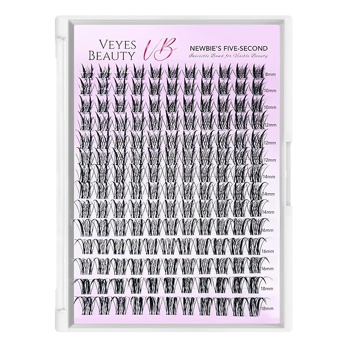 VEYESBEAUTY Lash Clusters Kit Eyelash Extensions Thin & Invisible Band DIY Individual False Eyelashes Newbie's Five-Second Series Lash Tray for Self-application, Sylph Lashes 8-18mm Mixed Length-FemmiqueWomen