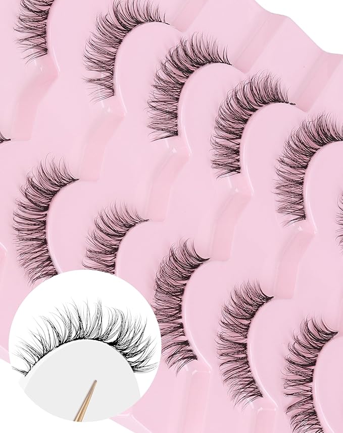 Short Eyelashes Natural Look Wispy Lashes Natural Fake Lashes C Curl Eye Lashes Wispies Eyelashes Fluffy False Lashes Pack 7 Pairs-FemmiqueWomen