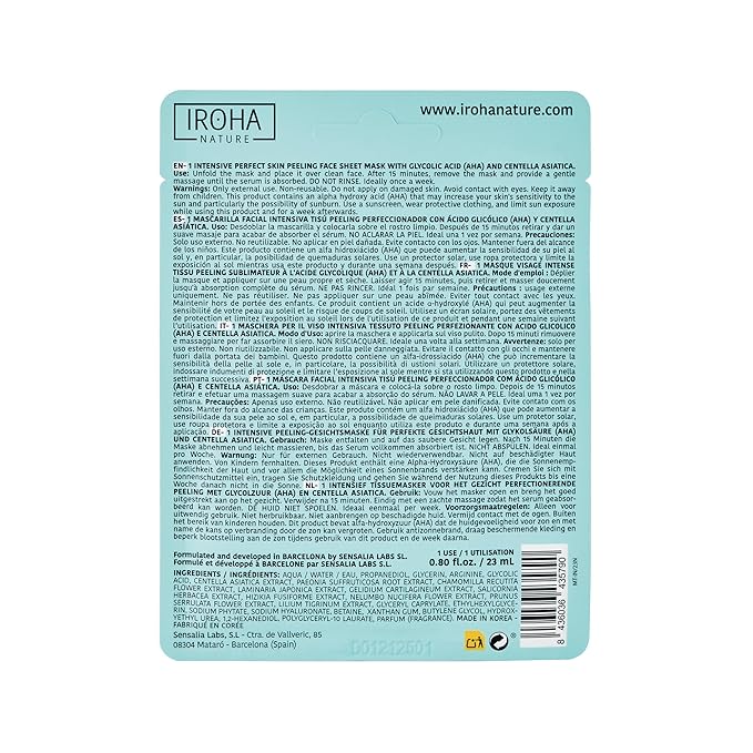 IROHA NATURE Glycolic Acid Peeling Face Mask (Pack of 5) | Skin Perfecting for a Radiant & Smooth Look | Instant Regeneration in Just 15 Minutes | Clean Beauty | 100% Vegan-FemmiqueWomen