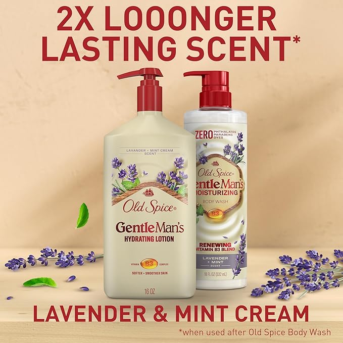 Old Spice Hand, Face & Body Lotion for Men, 24/7 Lightweight Moisturization with Vitamin B3, Instant Absorption, For All Skin Types, Lavender + Mint Cream Scent, 16 oz-FemmiqueWomen