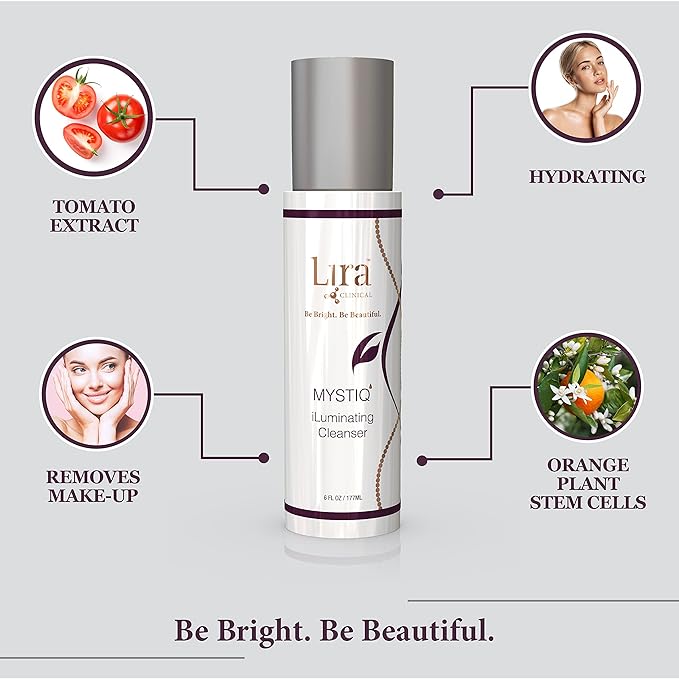 Lira Clinical MYSTIQ iLuminating Cleanser - Moisturizing Face Wash with Vitamin C, Orange Plant Stem Cells, and Plant Extracts - Gentle Facial Cleanser Supports Skin Barrier and Hydration - 6 Oz-FemmiqueWomen