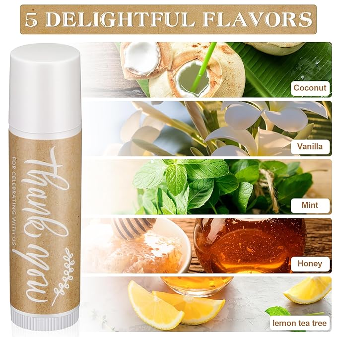 100 Set Thank You Lip Balm Bulk Small Natural Moisturizing Mini Lip Balm with Organza Bag and Card for Baby Wedding Bridal Shower Thank You Favors Bridesmaid Gifts Women Guests-FemmiqueWomen