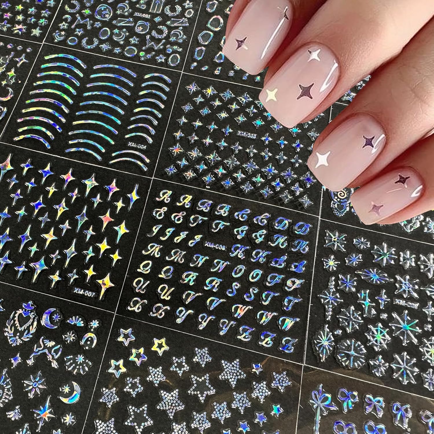 30 Sheets Star Nail Art Stickers Aurora Star Line 3D Self Adhesive Nail Stickers for Nail Art Moon Stars Nail Decals Heart Nail Supplies for Women and Girls Manicure DIY Decoration-FemmiqueWomen
