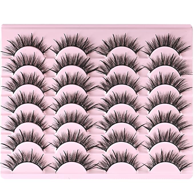 FARRED Wispy Lashes Hybrid Mink Eyelashes 14 Pairs Short Cat Eye Natural Fluffy False Eyelashes Faux Mink Strip Eye Lashes Pack for Daily Makeup (F17 | 8-16 mm)-FemmiqueWomen