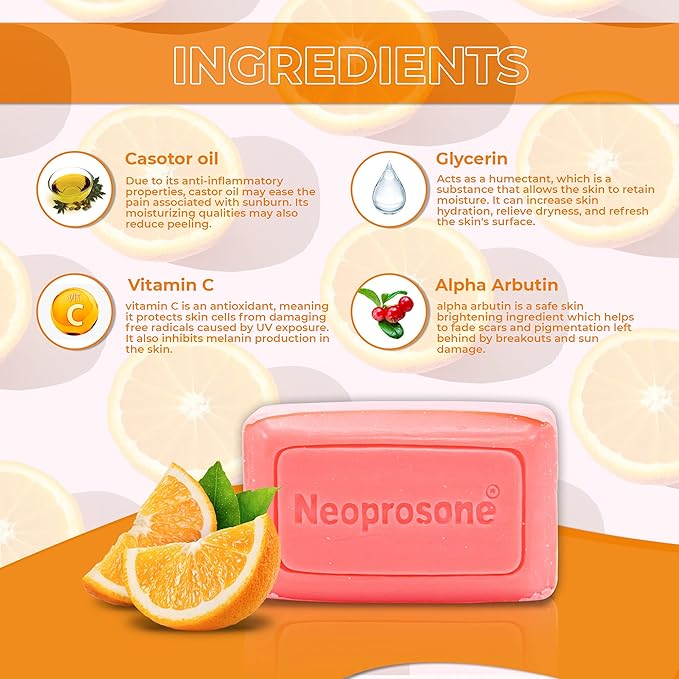 Neoprosone Skin Brightening Soap, 2.82 oz / 80 g, Hyperpigmentation Soap, Cleansing Bar, Fade Dark Spots on Knees, Elbows, Face, Private Areas, with Vitamin C and Castor Oil-FemmiqueWomen